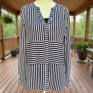 Worthington Black White Stripe Blouse Hidden Buttons Mixed Stripe Top (Sz M)